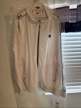 Fila White Men’s Lightweight Track Jacket with Navy Trim